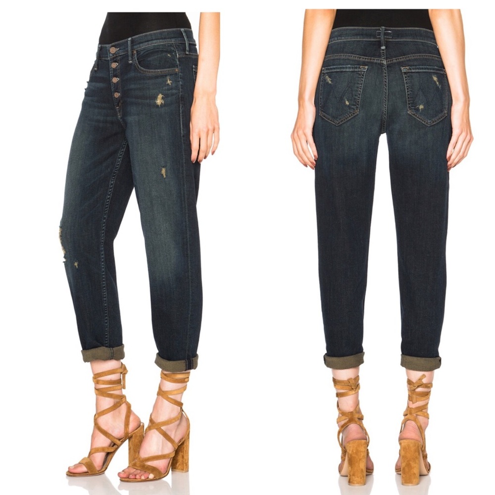 MOTHER Distressed Cropped Tapered Boyfriend Jeans Size 24 - Picture 3 of 12